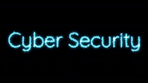 Абстрактная Неоновая Светящаяся Анимация Текста Cyber Security Изолированная Черном Фоне — стоковое видео