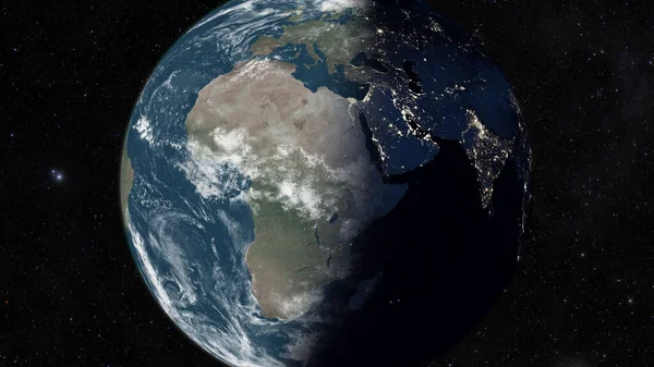 Erde Tag Und Nacht Afrikanischen Kontinent Aus Dem All Betrachten — Stockfoto