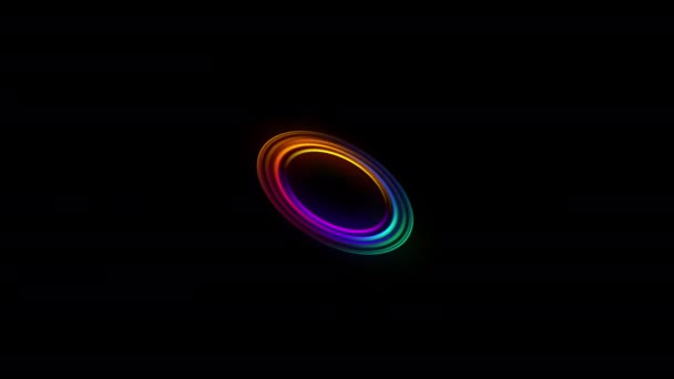 Streszczenie Kolorowy Neon Świecący Koło Animacji Izolowane Czarnym Tle — Wideo stockowe