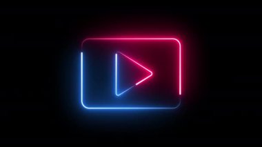 Siyah arkaplanda soyut neon parlayan video oynatma simgesi izole edildi.