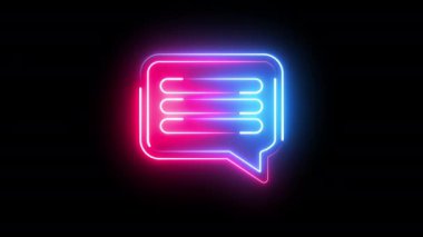Soyut neon parlayan mavi ve pembe sohbet simgesi. İleti kabarcığı simgesi siyah arkaplanda izole edildi.