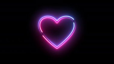 Mavi ve pembe neon parlayan kalp simgesi siyah arkaplanda izole edildi.