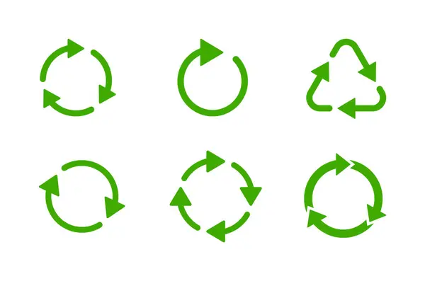 循环标牌设置 白色背景上孤立的绿色符号图标 图库矢量图片