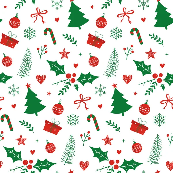 圣诞树 圣诞装饰品 红绿相间 冬季无缝图案 图库矢量图片