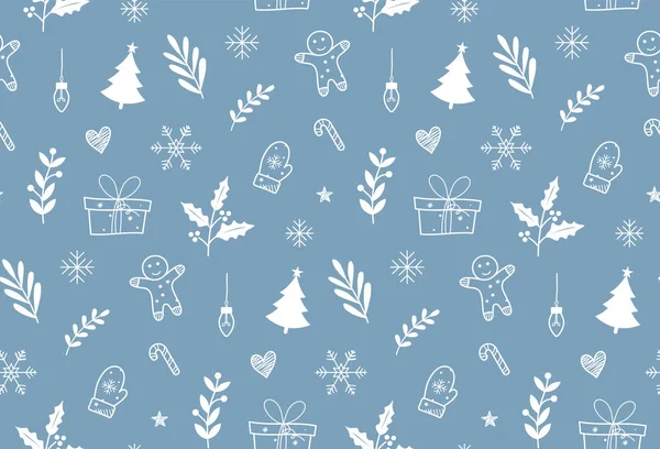 冬季圣诞无缝图案手绘精细 冬季的模式 圣诞树图案 免版税图库矢量图片