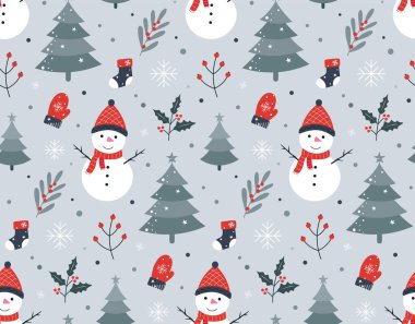 Mutlu noeller Noel ağacı ve kar taneleriyle