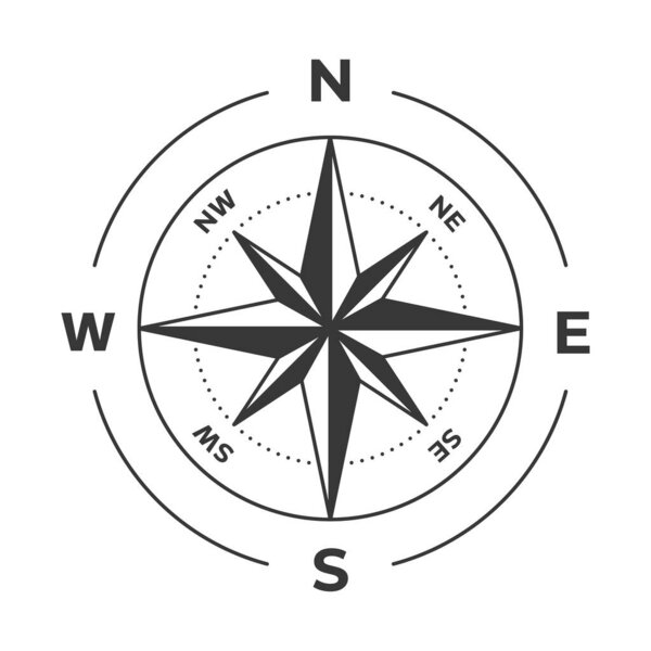 Compass background wind rose isolated realistic design, vector illustration on white background