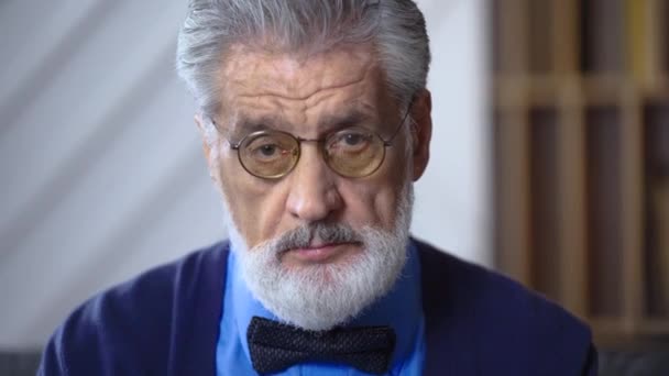 Porträt Eines Älteren Mannes Großvater Lehrer Mit Grauem Bart Brille — Stockvideo