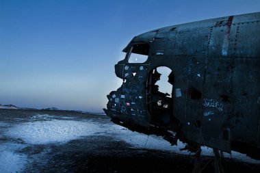 Airplane wreck at moon light