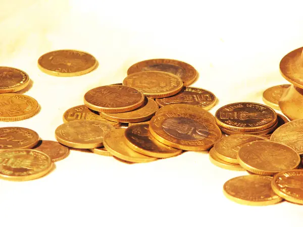 stock image Scattered Indian rupee coins.