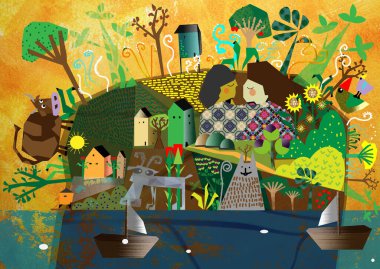  funny picture  with animals and trees