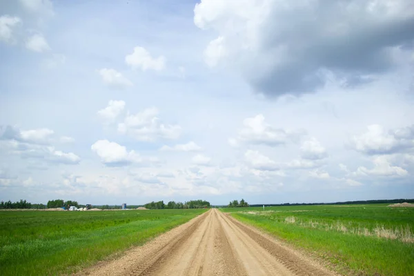 Rural Area Country Unpaved Road Green Fields Spring Good Sunny — Stock Photo, Image