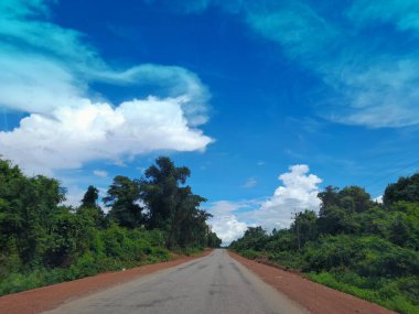 Background Landscape of empty countryside road through forest.