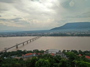 View of the bridge and Mekong river in Pakse city, Laos
