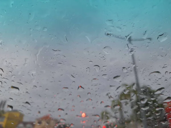 Wassertropfen Regentagen Auf Windschutzscheibe — Stockfoto