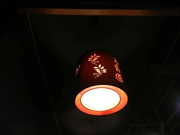 Beautiful traditional lantern light in the restaurant at night.