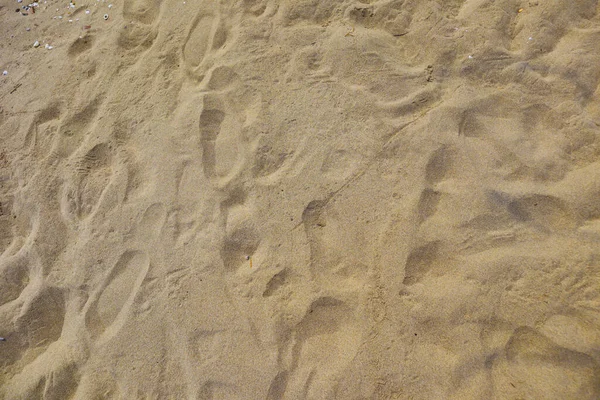 Sand Textur Hintergrund Sandstrand Mit Fußabdrücken Sand — Stockfoto