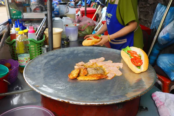 Delicious Vang Vieng Sandwich Hot Pan Street Food Laos — Stock Photo, Image