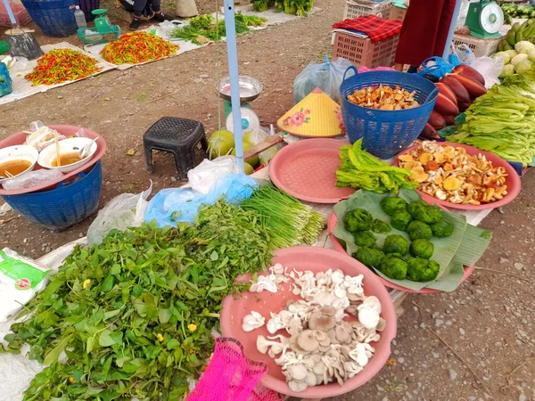 Местный Рынок Лаосе Свежие Овощи Фрукты — стоковое фото