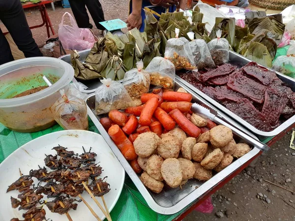 Готов Еду Местном Рынке Лаосе Лаосская Уличная Еда Утреннем Рынке — стоковое фото