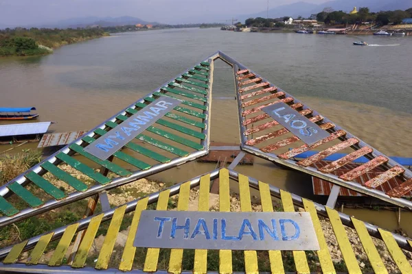 stock image Golden Triangle sign on Mekong river between three countries: Thailand, Myanmar and Laos.