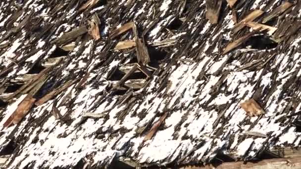 Stary Drewniany Dach Zimą Bliska — Wideo stockowe