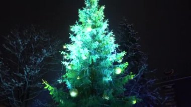 Valmiera, Riga - 3 Aralık 2023 - Noel ağacı ışıklandırması. Çocuklar, gösteriler, Noel ağacı. Kışın şehir merkezinde karanlıkta bir sürü mutlu insan var.