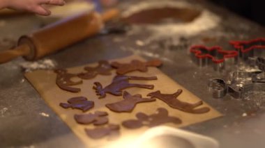 Kadınların elleri rulo zencefilli hamurdan ev yapımı kurabiyeler pişiriyor.