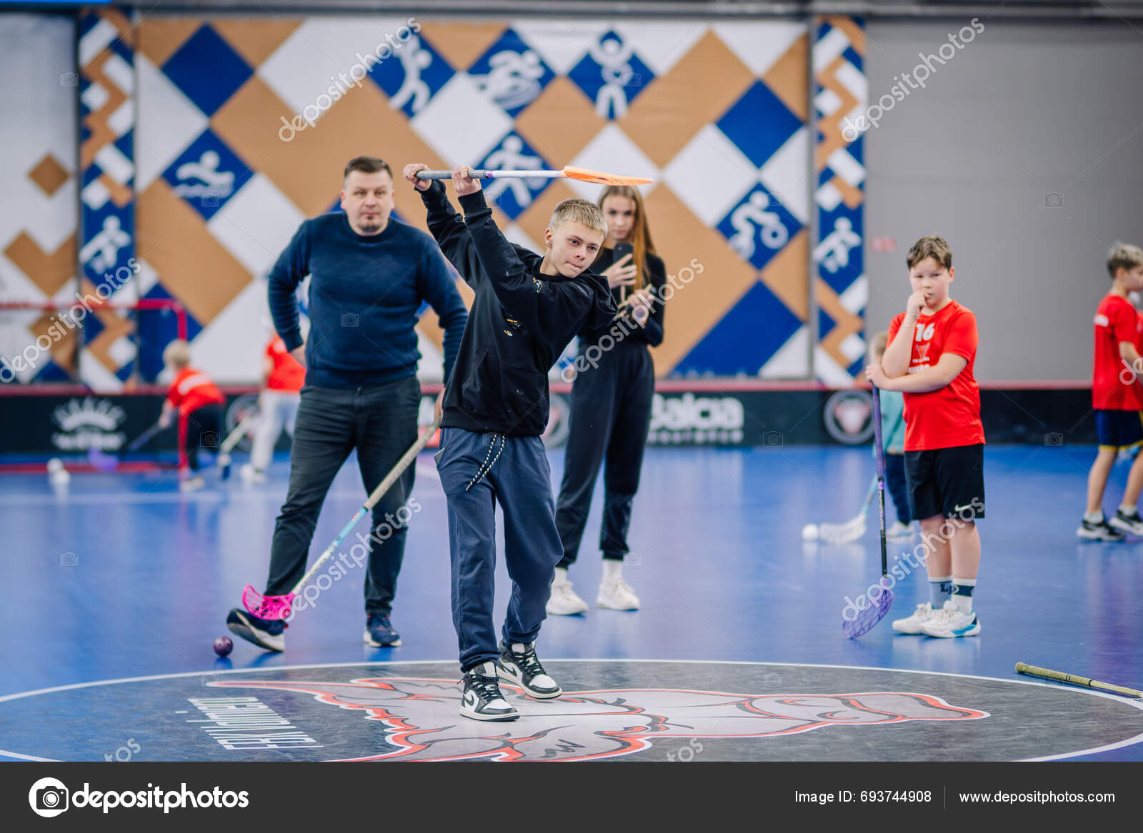 Valmiera Latvia December 2023 Two Men's Floorball Teams Playing Game