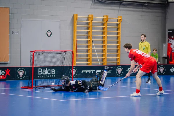 Valmiera Latvia December 2023 Two Men Floorball Teams Playing Game — Stock Photo, Image