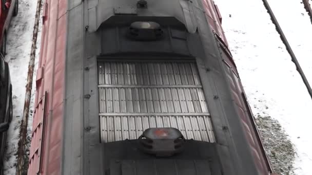 Detailní Pohled Střechu Nákladního Vlaku Ložiska Výfuku Dieselového Motoru — Stock video