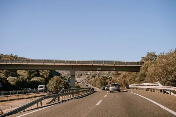 Santa Margarita Spain January 2024 Cars Driving Highway Overpass Surrounded — Stock Photo, Image