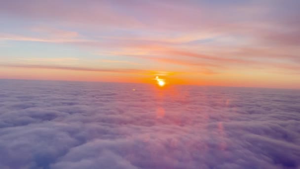 Zonsondergang Uitzicht Boven Wolken Met Warme Kleuren Lens Flare — Stockvideo