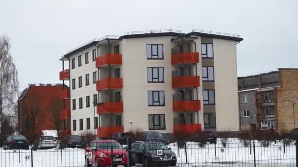 Sigulda Latvia February 2024 Modern Apartment Buildings Residential Area Parked — Stock Video