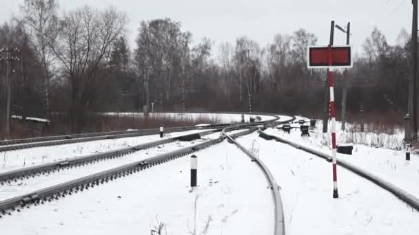 Liepa Latvia Februar 2024 Vinterscene Jernbanespor Krummet Inn Avstanden Med – stockvideo