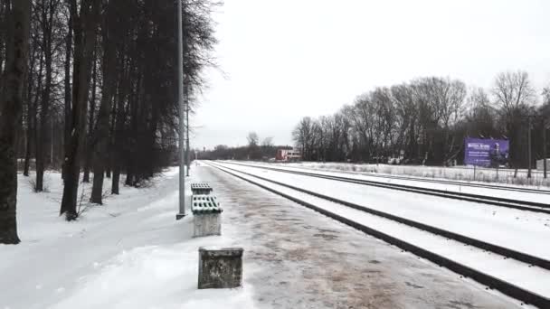 Liepa Lettonie Février 2024 Une Scène Hivernale Dans Une Gare — Video