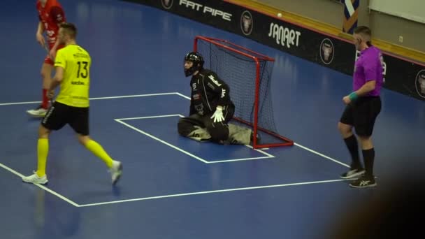 Valmiera Latvia March 2024 Players Sports Game Goalie Black Kneeling — Stock Video