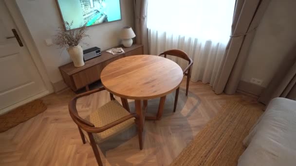 Cesis Latvia February 2024 Cozy Dining Area Wooden Table Two — Stock Video