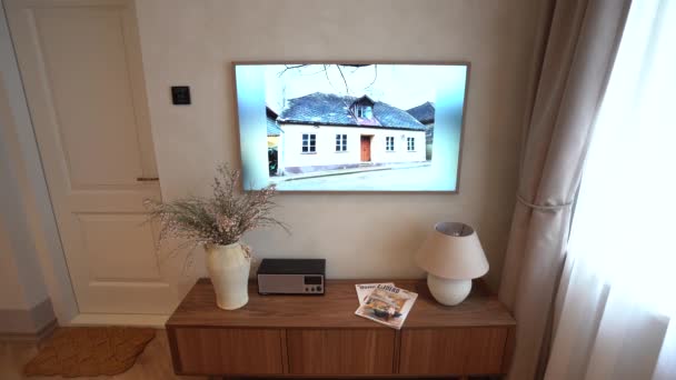 Cesis Latvia February 2024 Cozy Living Room Corner Wooden Sideboard — Stock Video