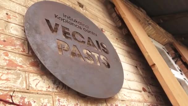 Incukalns Latvia March 2024 Rusted Metal Sign Cut Out Lettering — Stock Video