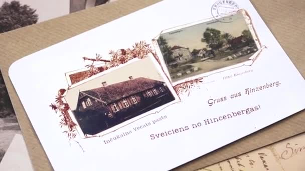 Inkukalns Łotwa Marca 2024 Pocztówka Historycznymi Obrazami Pozdrowieniami Języku Niemieckim — Wideo stockowe