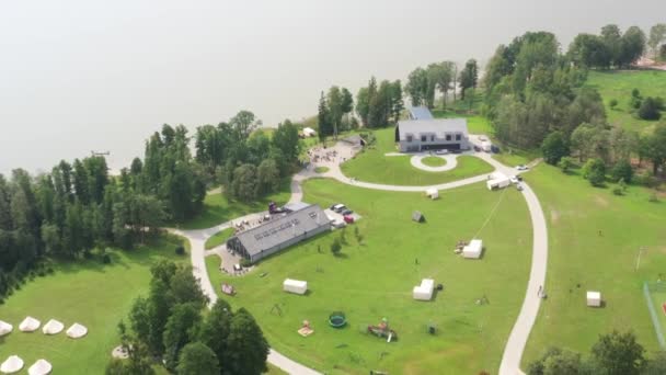 Dobele Latvia August 2023 Aerial View Park Tents Playground Buildings — Stock Video