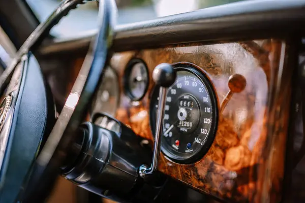 Valmiera Latvia August 2023 Detailed View Classic Car Dashboard Featuring — Stock Photo, Image