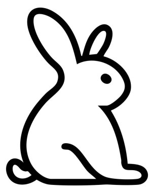 Beyaz arka planda oturan bir tavşanın minimalist siyah çizgi sanatı, basit ve temiz bir tasarım içeriyor..