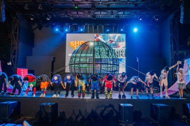 Kemer, Turkey, September 22, 2025 - Performers take a final bow in front of the iconic steel globe after an action-packed Extreme Globe Show, celebrating the end of a high-energy performance.