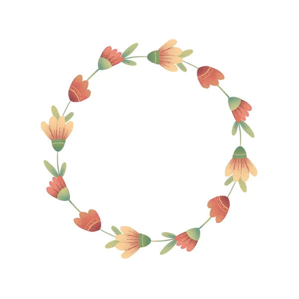 Flowers round frame in sketch style on white background for card, invitation
