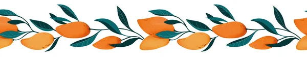 Yapraklı Mango Dalı Egzotik Tasarım Dijital Suluboya — Stok fotoğraf