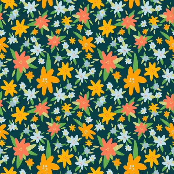 Frühlingsblumen Muster Mit Dunklem Hintergrund Abstrakte Kunst — Stockfoto
