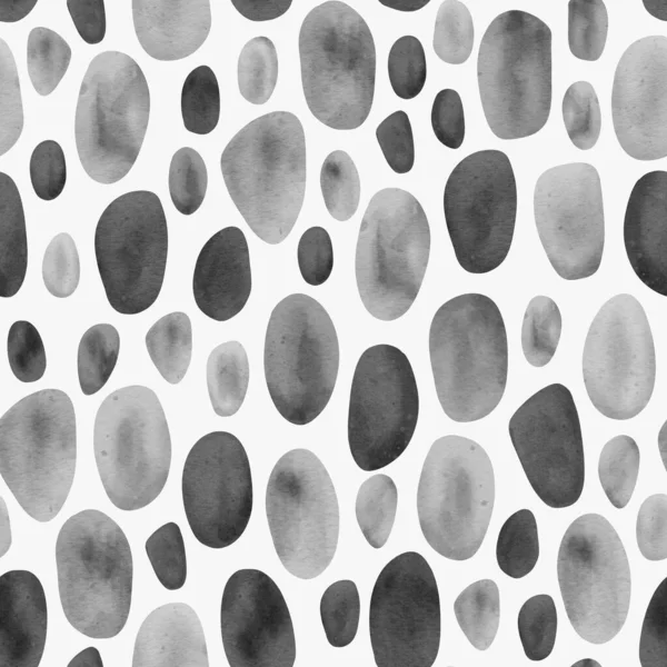 Seamless pattern of monochrome stones, pebble in black and white colors. Digital watercolor illustration