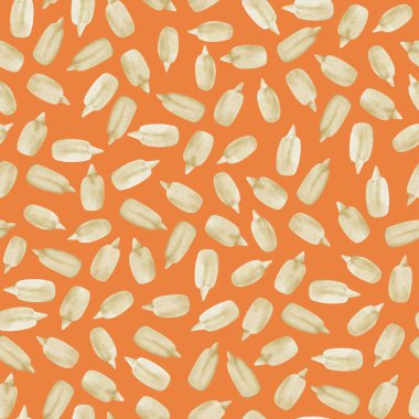  Ayçiçeği tohumlu turuncu arkaplanlı kusursuz suluboya. Yemek illüstrasyonu. 